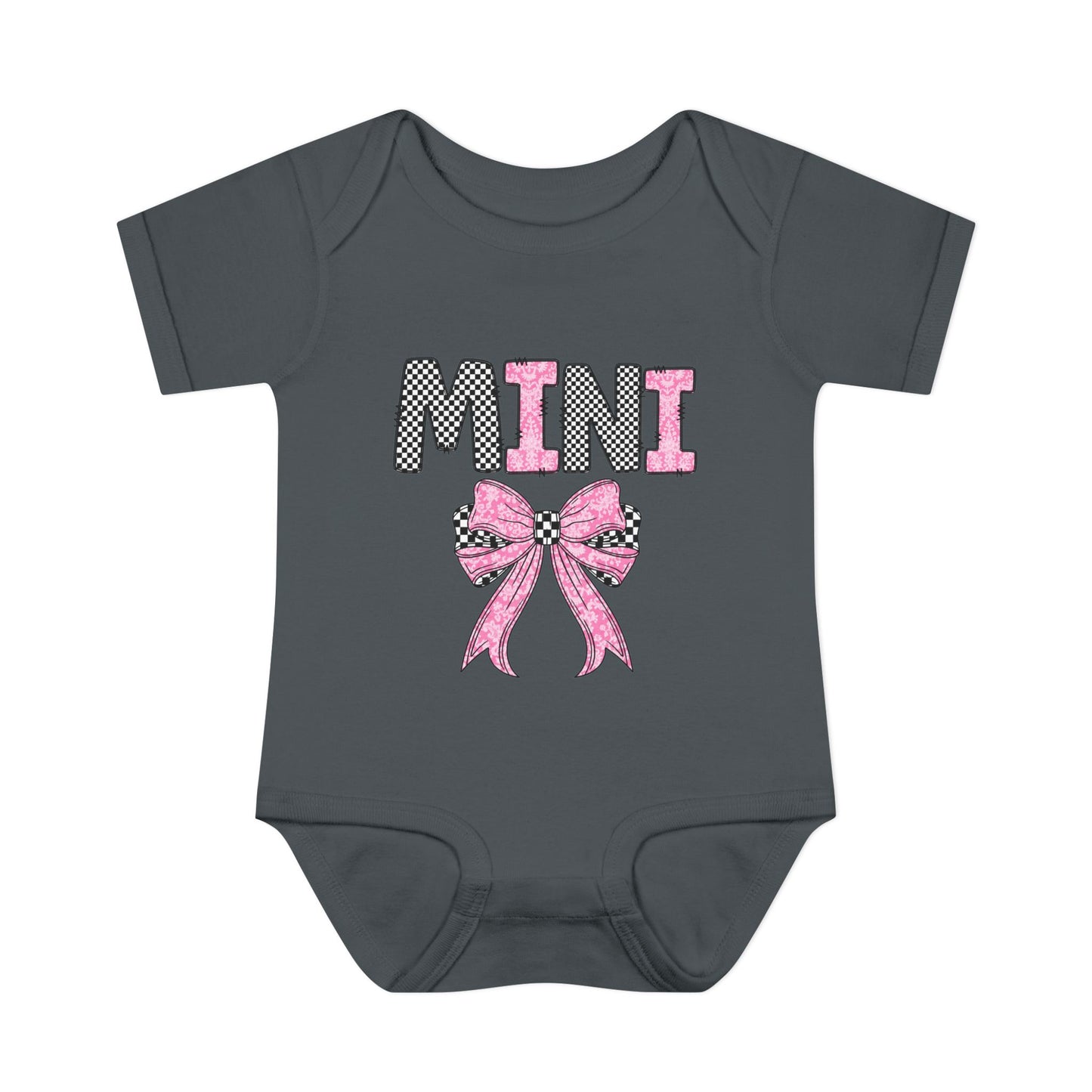 Pink and Checkered Bow Mini Baby Onesie