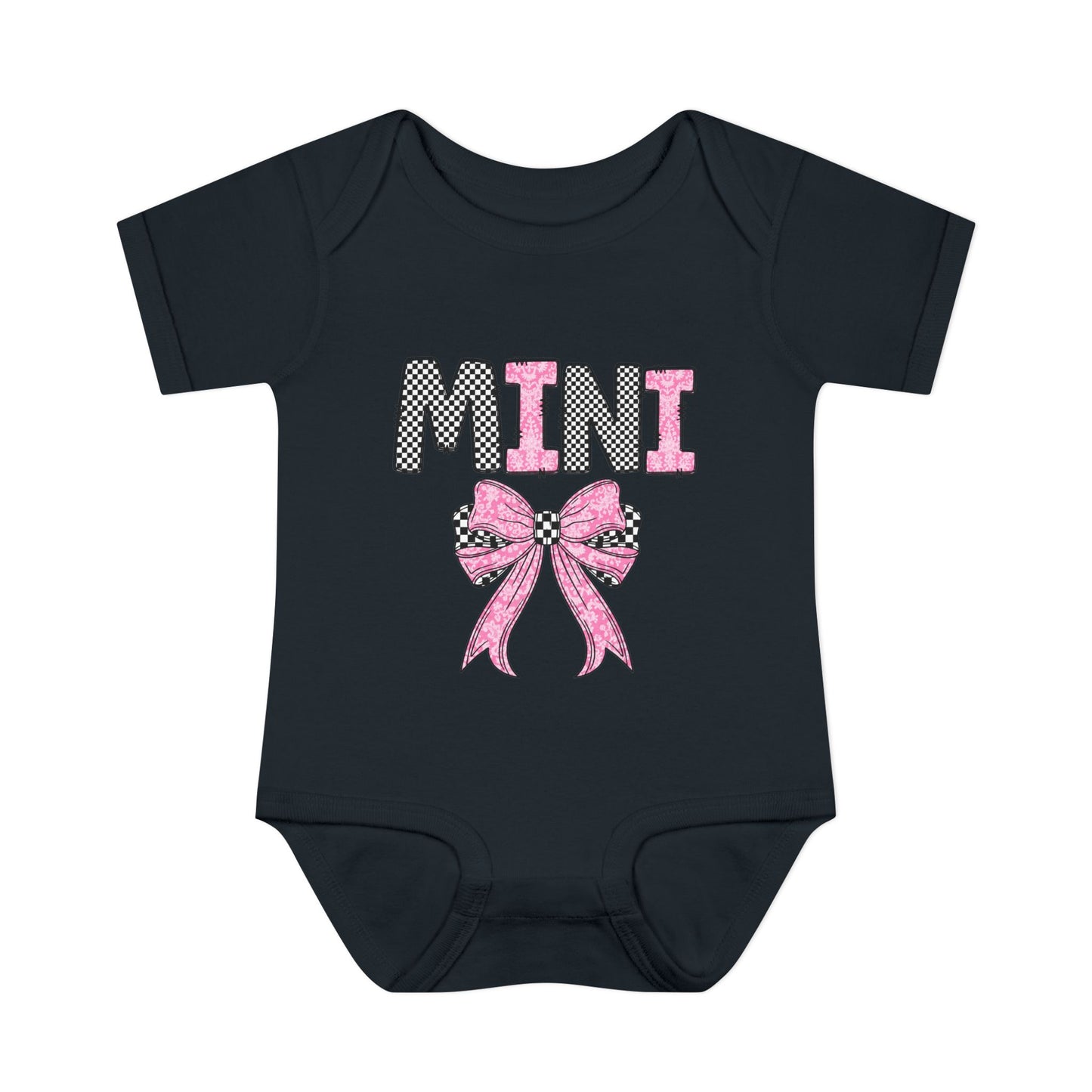 Pink and Checkered Bow Mini Baby Onesie