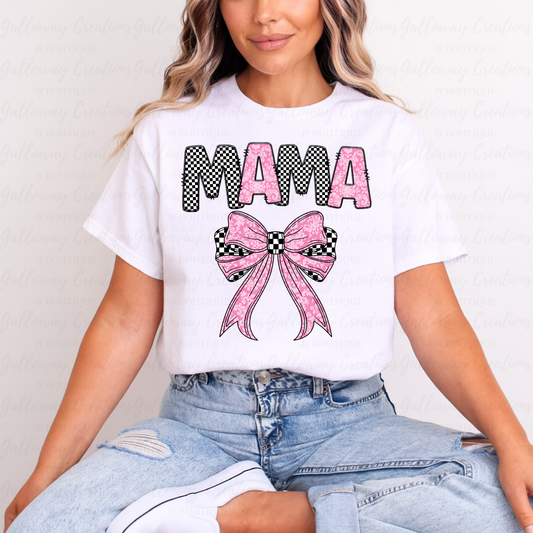 Pink and Checkered Bow Mama T-Shirt