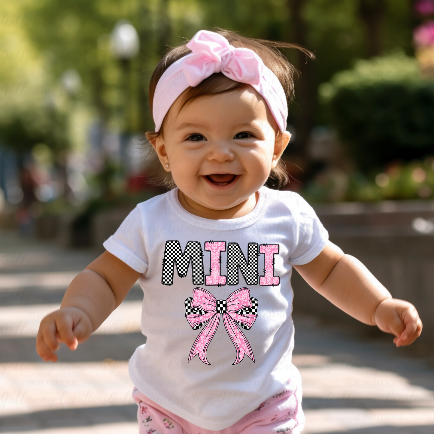 Pink and Checkered Bow Mini Baby T-Shirt