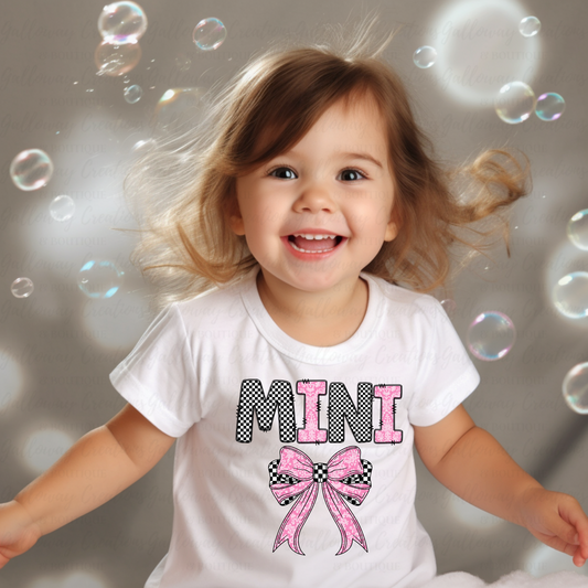 Pink and Checkered Bow Mini Toddler T-Shirt