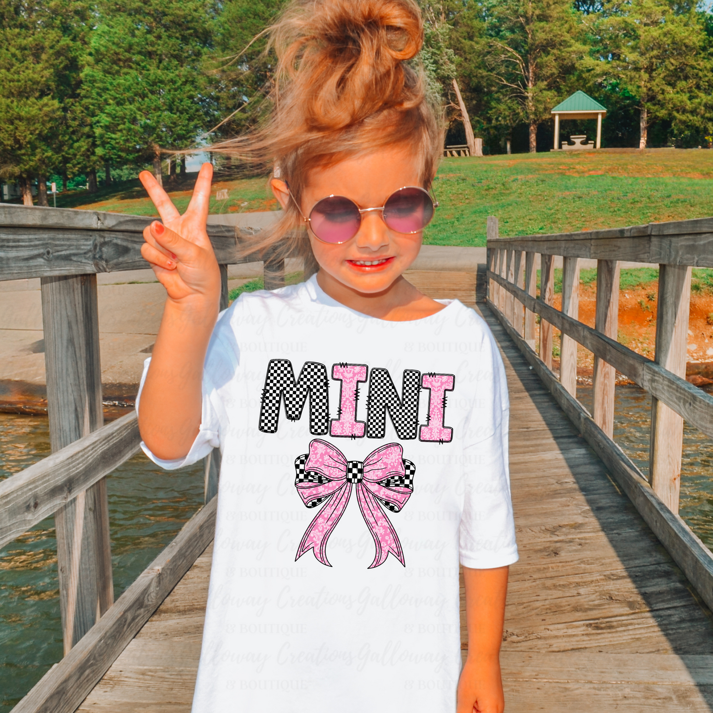 Pink and Checkered Bow Mini Toddler T-Shirt