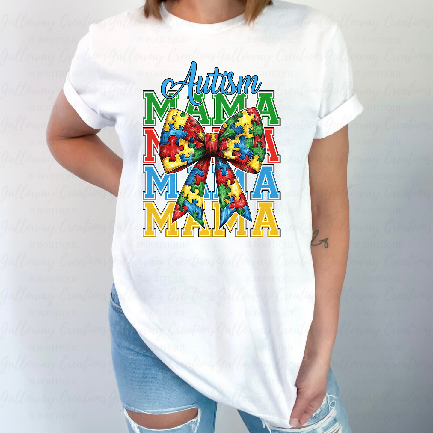 Autism Mama Puzzle Bow T-Shirt