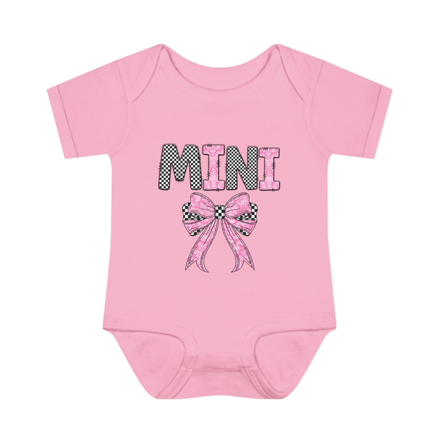 Pink and Checkered Bow Mini Baby Onesie